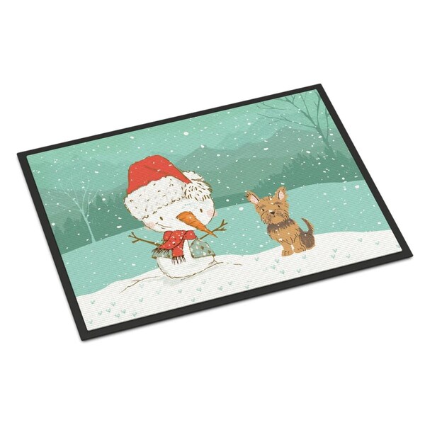 Carolines Treasures 18 x 27 in. Yorkie Cropped Ears Snowman Christmas Indoor or Outdoor Mat CK2098MAT - main